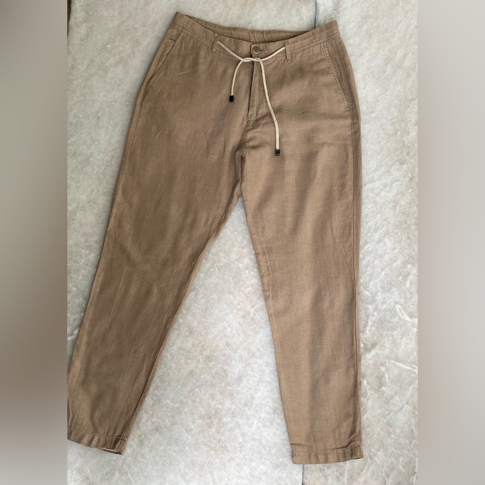 Zara Beige Drawstring Trousers Appear Linen Blend Pants (SKU530)